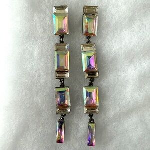 Vintage-Style Iridescent Crystal Long Dangling Earrings